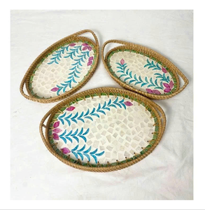 Plateau en rotin du Vietnam de haute qualité plateau décoratif de stockage fait main en osier approvisionnement en gros en vrac - Product Image 1