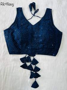 Vêtements de mariage de Style indien de haute qualité Georgette Saree Blouse avec Chickenkari Work Readymade Bollywood Style de l'Inde - Product Image 5