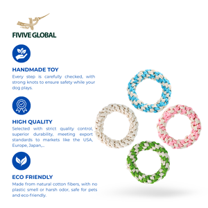 Jouet pour chien professionnel en corde de coton à double anneau, conçu pour la rotation et l'engagement musculaire, tressage durable Vietnam - Product Image 1