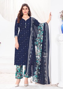 Hermoso vestido increíble color estilo moderno puro algodón Kurti pantalón y Dupatta con trabajo impreso compras en línea India para la venta - Product Image 4