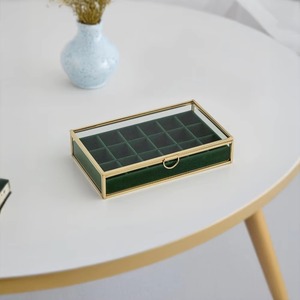 Glass Jewellery <b>Box</b> <b>with</b> Green Velvet Columns Decorative <b>Storage</b> Organizer for Rings Earrings Necklaces Bracelets and Trinkets - Product Image 4