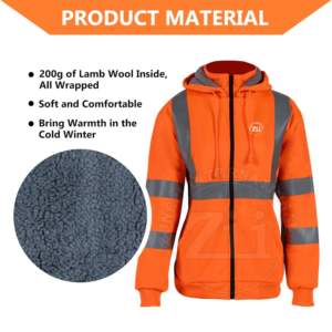 เสื้อฮู้ดกลางแจ้งแขนยาวเสื้อกันหนาวขนแกะมีฮู้ดสีตัดกันมีแถบสะท้อนแสงรูดซิปขึ้น100% แจ็คเก็ตขนแกะโพลีเอสเตอร์ - Product Image 3