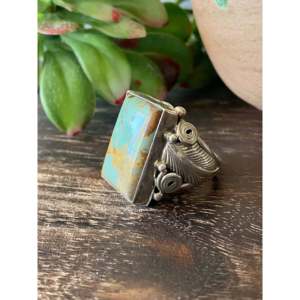 Darrell Morgan Kingman <b>Ring</b> Size 10.5 Turquoise and Sterling <b>Silver</b> Boho <b>Statement</b> Geometric Bezel Setting Everyday Wear - Product Image 4