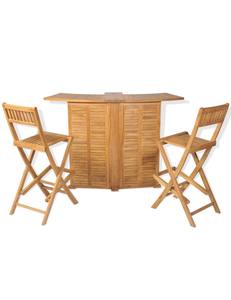 Foldable Wooden Bar <b>Table</b> <b>Set</b> with Curved Slatted Counter <b>and</b> Matching <b>Folding</b> High <b>Chairs</b> - Product Image 1