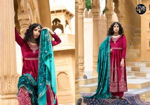 Venta al por mayor Neeta Creation Heavy Viscose Velvet Lentejuelas Trabajo Anarkali Trajes Hasta el suelo Sin arrugas Salwar Kameez Mangas completas - Product Image 3