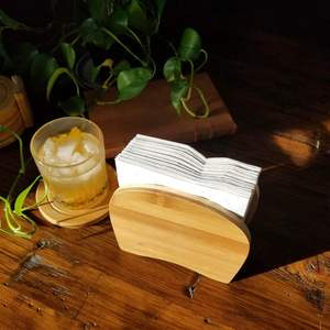 Porte-serviettes en bois de bambou, 6 "x 2-3/4" x 5-1/2 "Porte-serviettes vintage pour tables Base en acier et en bois Cuisine et salle à manger Dec - Product Image 5