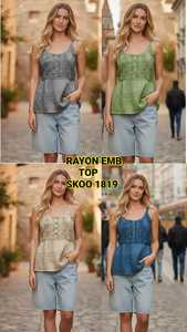 เสื้อปักผ้าเรยอนสำหรับผู้หญิงผ้าเรยอนสั้นวินเทจใหม่ - Product Image 6