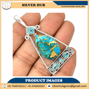 Colgante de cobre y plata de ley 925, hecho a mano, turquesa, al mejor precio - Product Image 4