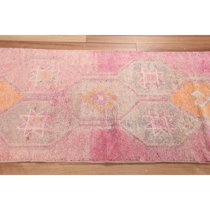 Alfombra Turca de 3x10.2 pies, Alfombra Pequeña Vintage, Alfombra Geométrica Rosa - Product Image 3