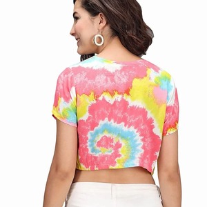 Top corto de cuello redondo para mujer, camiseta en blanco de algodón suave con logotipo Vintage personalizado - Product Image 2