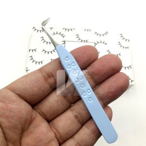 Pinzas de extensión de pestañas de acero inoxidable en ángulo de 90 grados de clase alta Azul cielo Logotipo personalizado Punta de volumen Pinzas de pestañas sostenibles - Product Image 3