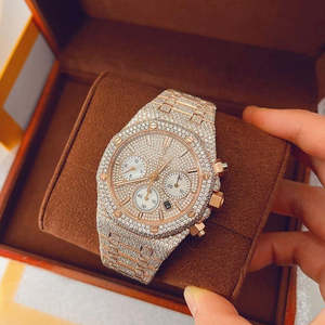 Most Popular VVS Moissanite Diamond Rose Gold Tone Stainless Steel Chrono Iced Out Mechanical <b>Automatic</b> Hip Hop Wrist Watch - Product Image 2