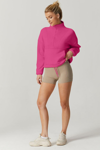 Sudaderas Transpirables con Media Cremallera Delantera y Logotipo Personalizado, Sudaderas de Manga Larga con Media Cremallera y Bolsillos para Mujer - Product Image 2