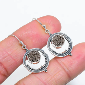Pendientes de aro bohemios hechos a mano de Plata de Ley 925 de la mejor calidad, Drusy de ágata de titanio negro, precio directo de fábrica, regalo cristiano para - Product Image 3
