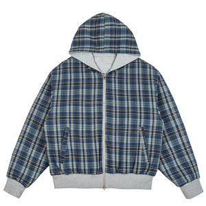 Vente en gros de sweats à capuche Y2K personnalisés pour homme, d'hiver, coupe classique, oversize, à carreaux, zippés, en polaire épaisse, rayés, double couche, réversibles - Product Image 3