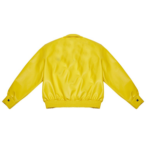 Veste en cuir véritable Veste en cuir à la mode pour hommes Streetwear Manteau en cuir brillant Vestes à glissière Letterman pour hommes - Product Image 5