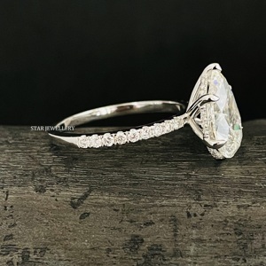 Anillo de diamante solitario de oro macizo de 14K CVD, anillo de diamante solitario cultivado en laboratorio de corte de pera de 4,00 quilates - Product Image 4