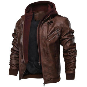Veste en cuir à capuche pour homme, coupe-vent, meilleure qualité, style streetwear, confortable, fermeture éclair, veste en cuir pour homme, prix de gros - Product Image 1
