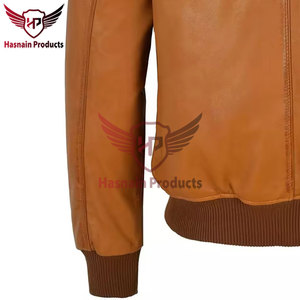 Chaqueta Bomber de Cuero Genuino para Hombre, Cuello Alto, Piel de Vacuno, Bolsillos con Solapa y Cremallera, Ribete de Punto, Clásica, Cálida para Invierno - Product Image 4