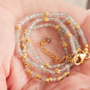 Collar minimalista de Plata de Ley 925, colgante de piedras preciosas de labradorita gris, nuevo diseño, cadenas flotantes para mujer, cadena de cuentas de joyería - Product Image 2
