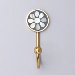 Mughalcrafts Modern Single Tier Coat Hanger <b>Black</b> White Mother Pearl Inlay Brass Wall <b>Hook</b> Living Room Kitchen Bathroom Wardrobe - Product Image 1