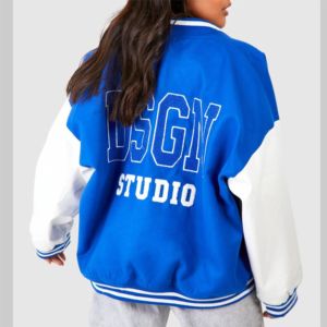 แจ็กเก็ตหลากสีสำหรับทุกเพศเสื้อแจ็กเก็ตกันหนาวสีฟ้าปักโลโก้ - Product Image 3