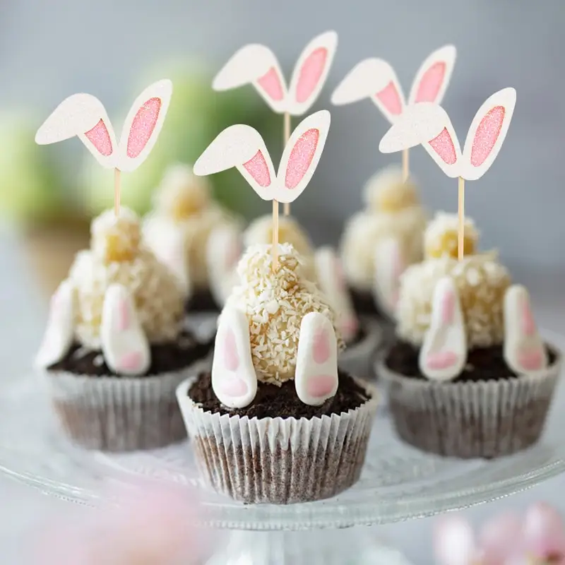 Pasen Konijntje Oor Cupcake Toppers Glitter Picks Easter Day Cake Toppers Voor Easter Thema Verjaardagsfeestartikelen