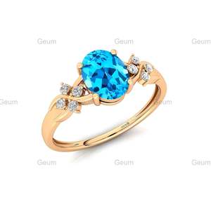 Anillos de racimo de diamantes blancos de Topacio Azul suizo de oro sólido Unisex de calidad superior estilo clásico fiestas aniversarios corte diamante - Product Image 4