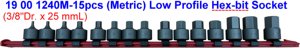 3/8" x25 mmL 15pcs Hex-bit Socket Low <b>Profile</b> OEM ODM - Product Image 2
