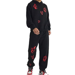 Nuevas llegadas, ropa de calle de moda, trajes de sudor lavados con ácido, sudaderas con cremallera, conjunto de Jogger, parche de socorro, pantalones de chándal acampanados - Product Image 4