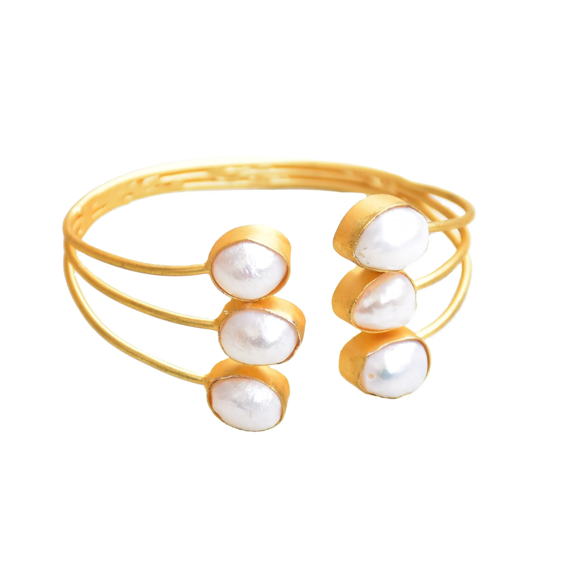 Bracelet en perles d'eau douce fait à la main, manchette de perle ouverte et réglable, Bracelets de perles de mariée, fournisseurs indiens de Bracelets de bijoux fins