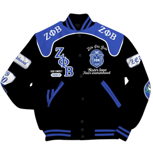 Zeta Phi Beta 1920 Azul Blanco Vida griega Hermandad ZPB Varsity Letterman Chaqueta Chenille Patch Founders Day Gear - Product Image 4