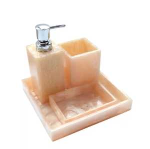Ensemble de salle de bain en résine 5 pièces : porte-savon, porte-brosse à dents, distributeur de savon, plateau – Facile à nettoyer, étanche, écologique, moderne – MN EXPORTS - Product Image 4
