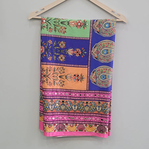 <b>Silk</b> Printed Pakistani Dupata Nasha Elegant Shawl Polycotton Floral Print Multicolor Women Dupatta - Product Image 1