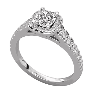 Anillo de Compromiso con Halo Cuadrado y Diamante Redondo - Product Image 5