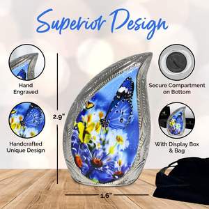 Urne souvenir en forme de larme pour cendres humaines-Petite urne décorative pour cendres-Urne papillon bleu fabriquée à la main-Honore votre bien-aimé - Product Image 6