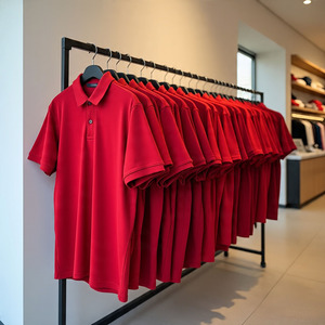 Polo Rojo de Manga Corta para Hombre, 100% Algodón Piqué, Transpirable, Color Sólido, Corte Regular, Tejido de Punto, Cierre con Botones - Product Image 1