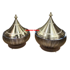 Juego de dos cazuelas de metal con acabado de cobre de forma redonda, calentador de alimentos de metal elegante hecho a mano de alta calidad al por mayor - Product Image 1