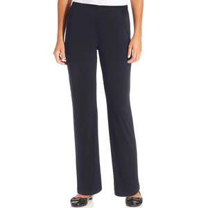 Pantaloni a Gamba Dritta da Donna NY Collection, Blu Navy con Stampa Leopardata, Vita Media, Antirughe, Casual per l'Autunno, Taglie Petite e Medium - Product Image 1