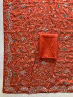 Sari tendance en soie Georgette indienne avec broderie et bordure en dentelle, fabriqué au Pakistan, prêt-à-porter pour femme, idéal pour la plage et les soirées.