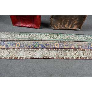 Alfombra Turca Vintage, Alfombra de Pasillo de 2.1x7 pies, Alfombra de Lana con Estampado Animal Azul Marrón - Product Image 3