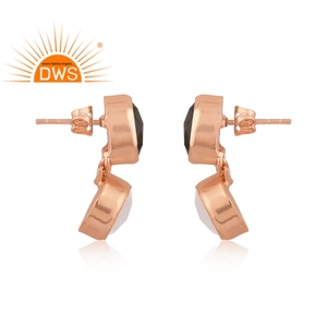 Último diseño hecho a mano, labradorita chapada en oro rosa y piedra de Luna arcoíris, pendientes colgantes de piedras preciosas, joyería fina Demi para mujer - Product Image 3