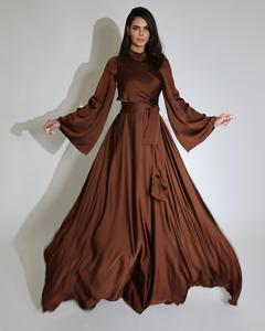 Wholesale Luxury Satin Long <b>Abaya</b> Women Custom Petite Islamic Clothing Dubai Inspired Ruffle Sleeves Silk Anti-Wrinkle Handmade - Product Image 2