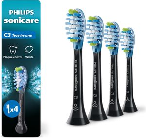 Philips Sonicare C3 Dos en Uno - Cabezales de Repuesto Originales para Cepillo de Dientes Eléctrico, Negros, Paquete de 4, Suministro para un Año, HX9044/95 - Product Image 1