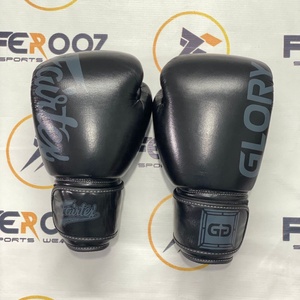 Fairtex Full Black Custom Made Personalized Muay Thai Kickboxing Leather Gloves Training Sparring Punching Bag Gloves - Product Image 1
