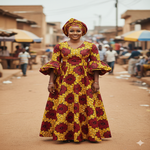 <b>African</b> Modern Wedding <b>Wear</b> Dress with Floral Theme Design Luxurious Woven Heavyweight Wax Fabric Simply Stunning for Home Decor - Product Image 1