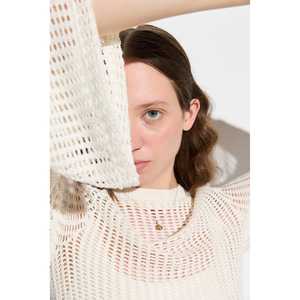 Pull court en tricot rayé à manches chauve-souris - Product Image 3