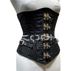 Corsé gótico de brocado negro con corte bajo en la cintura y cierre de broche oscilante - Product Image 3