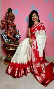 Sari en organza Banarasi fantaisie, collection élégante de créateurs, bordure en zari, longueur au sol, 6,3 m, pièce de chemisier pour tenue de mariée, mariage - Product Image 3