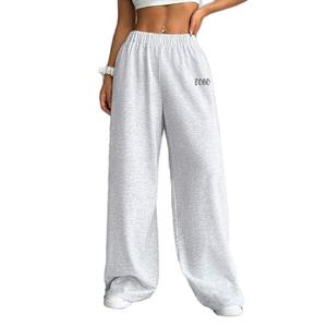 Liso de gran tamaño con diseño de logotipo personalizado Ropa de mujer Pantalones de pierna ancha de cintura alta para mujer - Product Image 1
